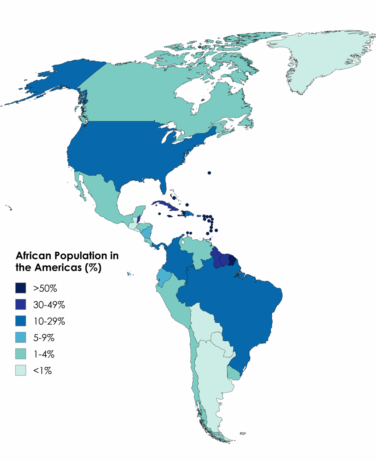 Afrikanische Bevölkerung in Amerika (%) [OC]