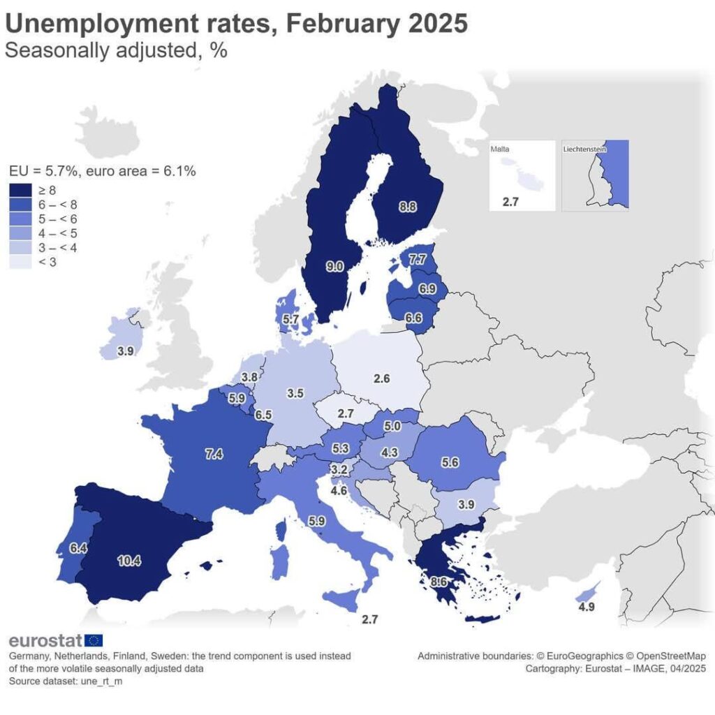 Schweden und Finnland haben jetzt die höchsten Arbeitslosenquoten in der EU nach Spanien