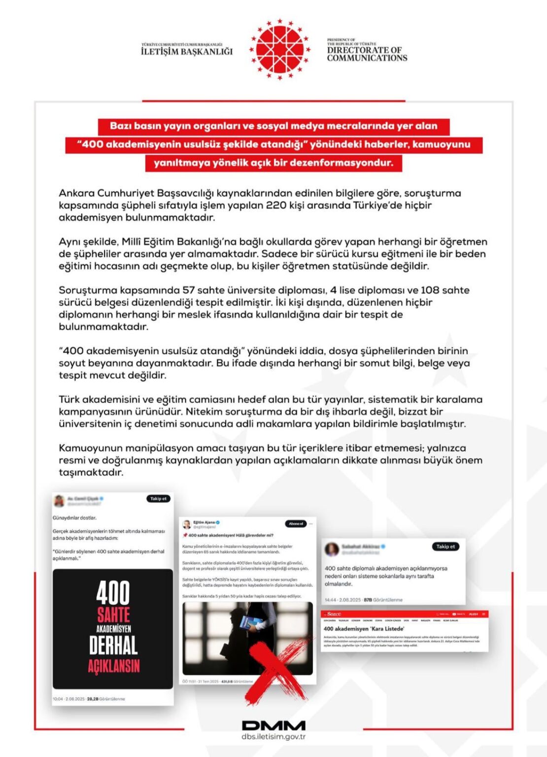 Dezenfermation Center: Die Behauptung, dass 400 Akademiker unregelmäßig ernannt wurden, basiert auf der abstrakten Erklärung eines der Verdächtigen der Akte.