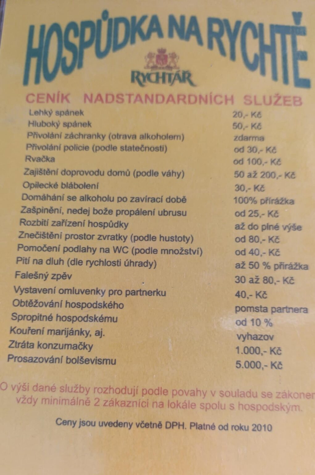 Ich möchte Ihnen eine großartige Preisliste in einer Kneipe in den Beskydy -Bergen mit Ihnen teilen