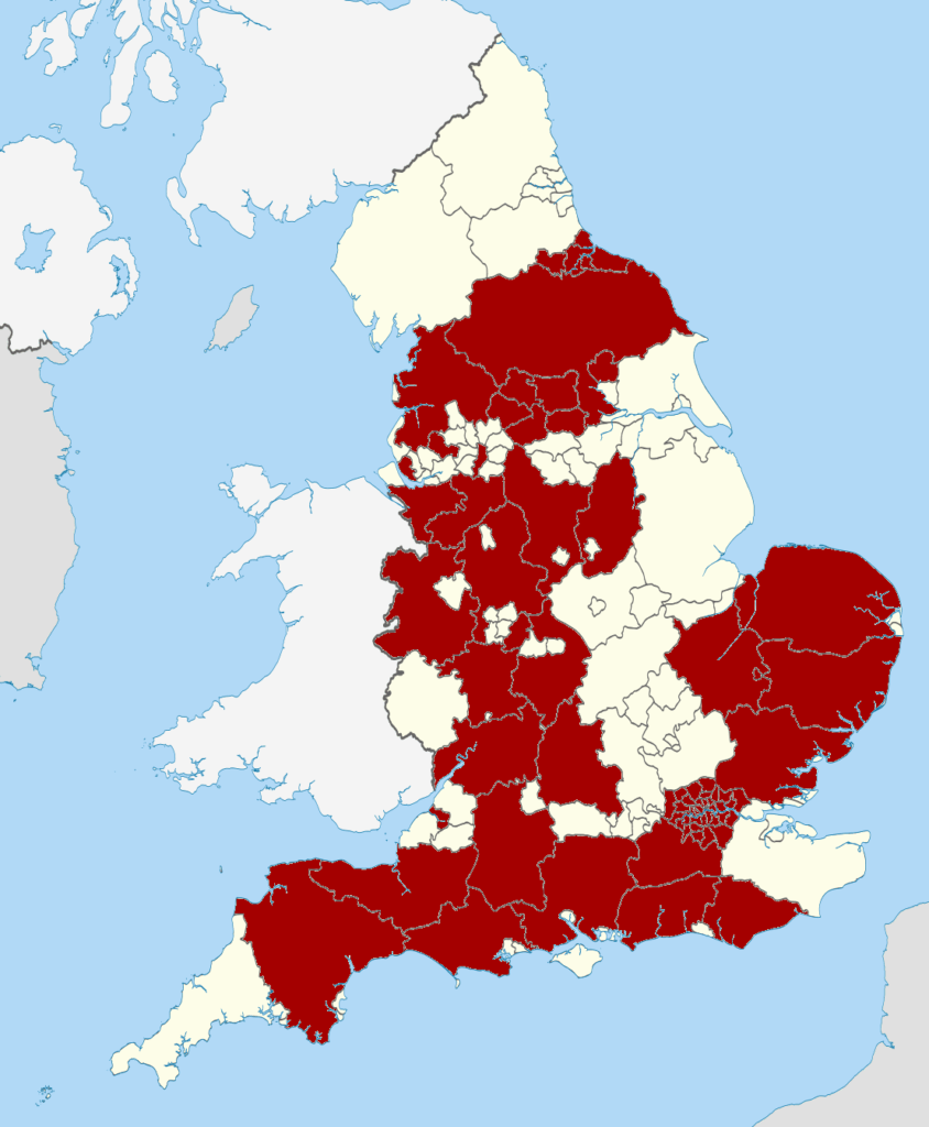 Englische Grafschaften mit Aufzeichnungen der Church of England, die auf Vorfahren erhältlich ist [OC]