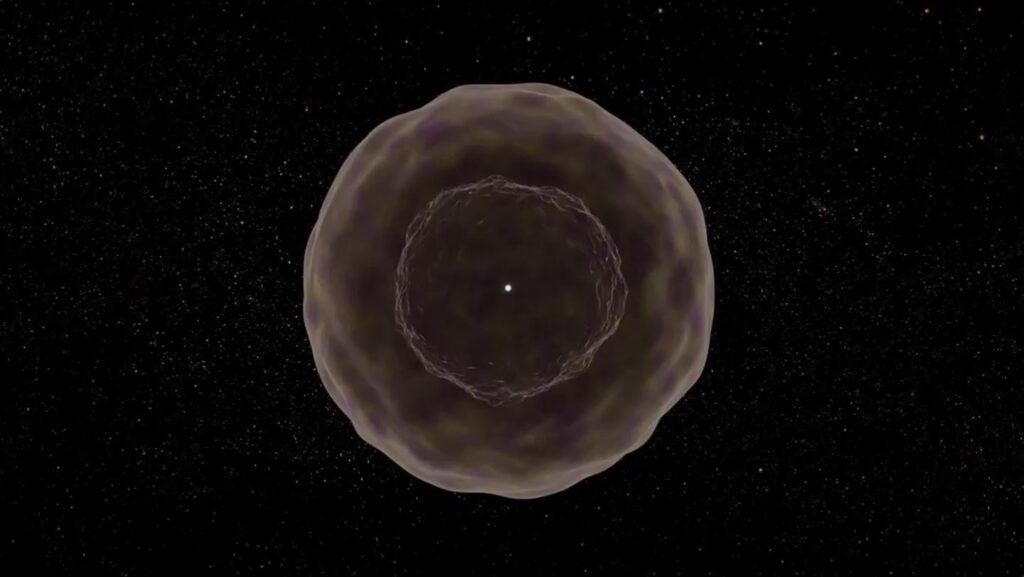 Ein sterbender Stern vergießt den größten Teil seiner Schichten, bevor er explodiert, und zeigt den ersten Blick auf die innerste Hülle einer Supernova