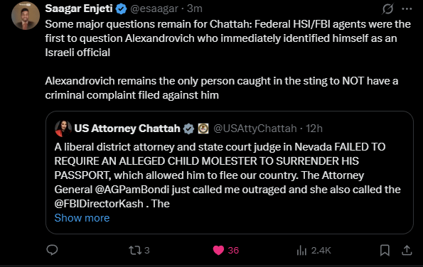 Jetzt macht US -Arroorney Chattah einen liberalen Bezirksstaatsanwalt dafür verantwortlich, dass der "angebliche" Kinderschänder entfliehen durfte, und weint zu Pam & Kash.