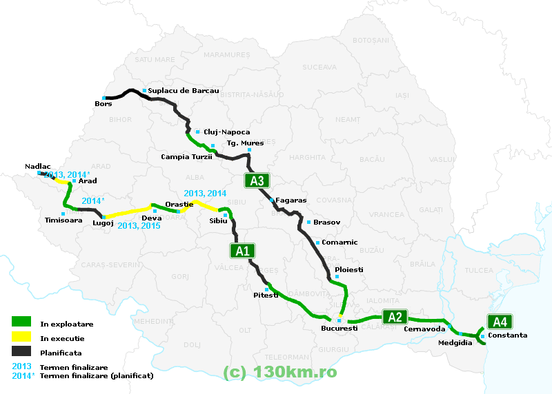Evolution der Autobahnen 2012-2025 (Animation, Quelle: 130 km.ro)