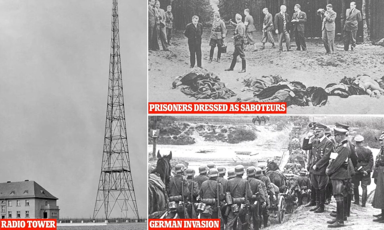 Der Vorfall mit Gleiwitz war ein falscher Flaggenangriff auf den vom Nazis am 31. August 1939 von Nazis inszenierten Radiosender -Absender -Angriff auf falsche Flagge. Zusammen mit zwei Dutzend ähnlicher Ereignisse wurde der Angriff von den Nazis als Belli der Nazis hergestellt, um die Invasion von Poland von Poland zu rechtfertigen.
