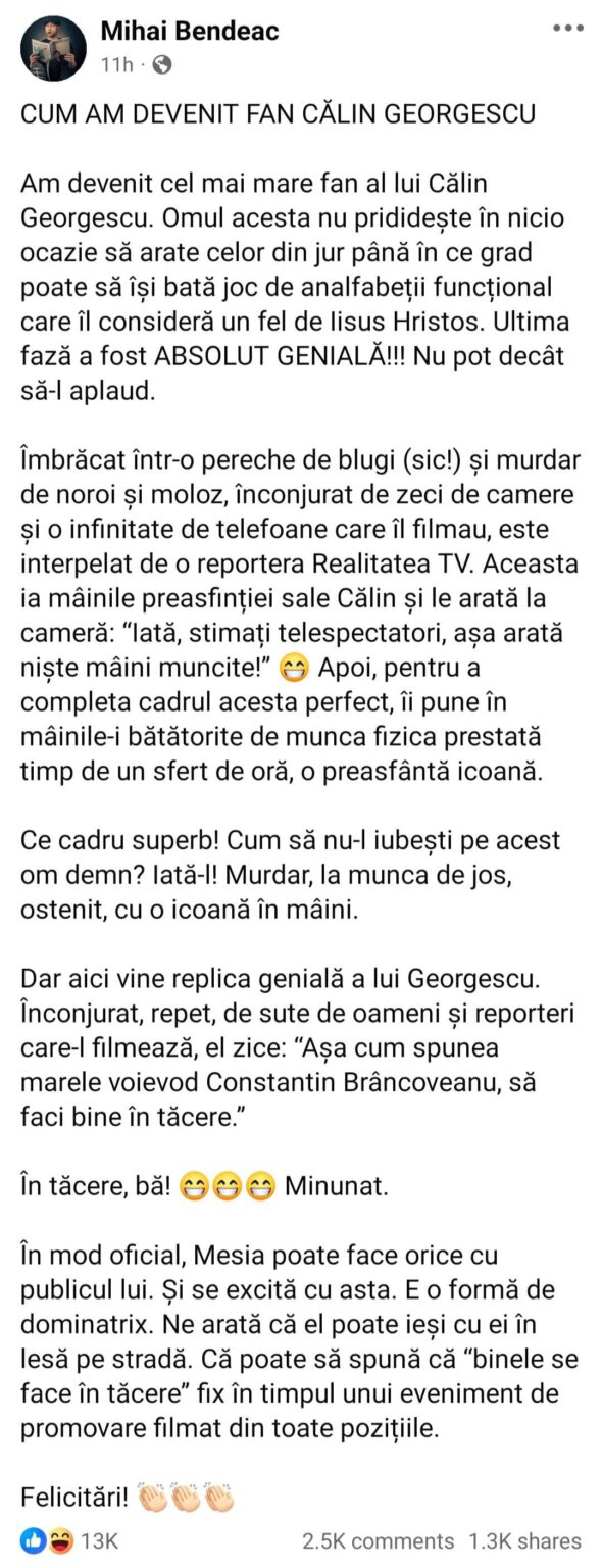 Mihai Bendac wurde ein Fan von Călin Georgescu