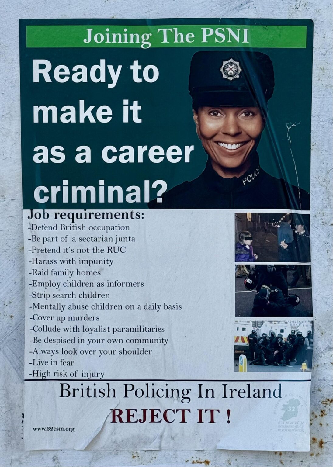 Anti-Psni-Poster. Falls Road Area in Belfast, Nordirland, 2022.