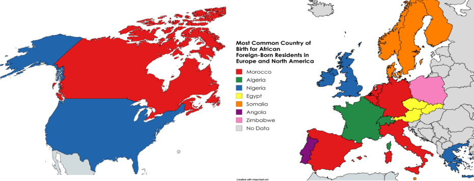 Das häufigste Geburtsland für Afrikaner in den USA, Kanada und Europa [OC]