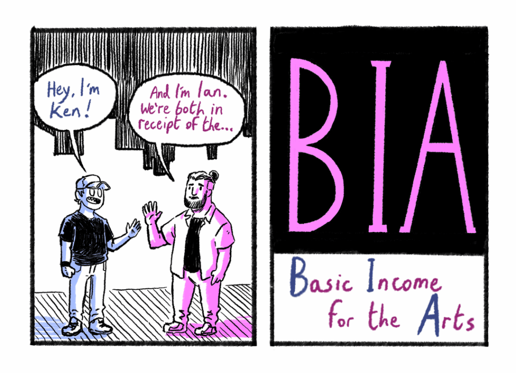 Teilen Sie Geschichten durch einen Comic auf die Auswirkungen des Grundeinkommens für die Künste Teilen Sie Geschichten durch einen Comic auf die Auswirkungen des Grundeinkommens für die Künste