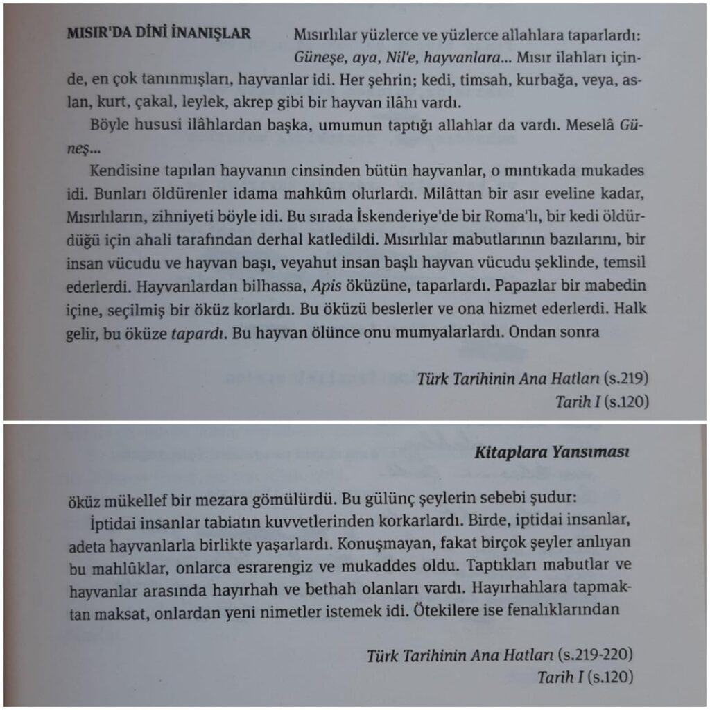 „Unschuldige und unwissende Menschen, Hunderte von Allah, oder Gott in bestimmten Gruppen zu sammeln und schließlich einen Gott zu akzeptieren, sind die Ergebnisse der Politik“ (Ataturks geschrieben für Geschichtsbücher: Religiöse Überzeugungen in Ägypten, 1930) "Unschuldige und unwissende Menschen, Hunderte von Allah, oder Gott in bestimmten Gruppen zu sammeln und schließlich einen Gott zu akzeptieren, sind die Ergebnisse der Politik" (Ataturks geschrieben für Geschichtsbücher: Religiöse Überzeugungen in Ägypten, 1930)