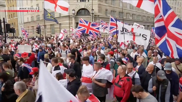 Der Anti-Einwanderungsprotest zeichnet über 100.000 in London