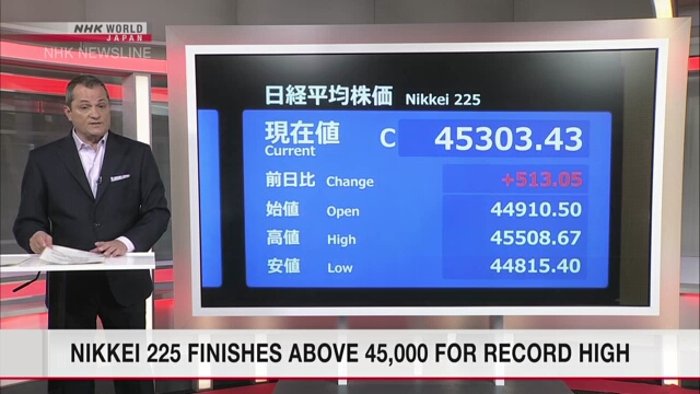 Nikkei 225 Platzierungen über 45.000 für Rekordhoch