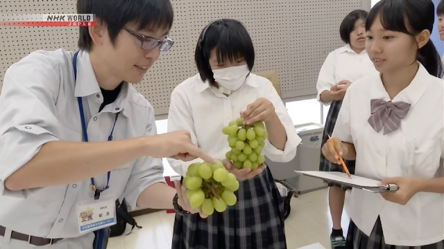Trauben der Schüler in Okayama, Westjapan, auf die Probe gestellt