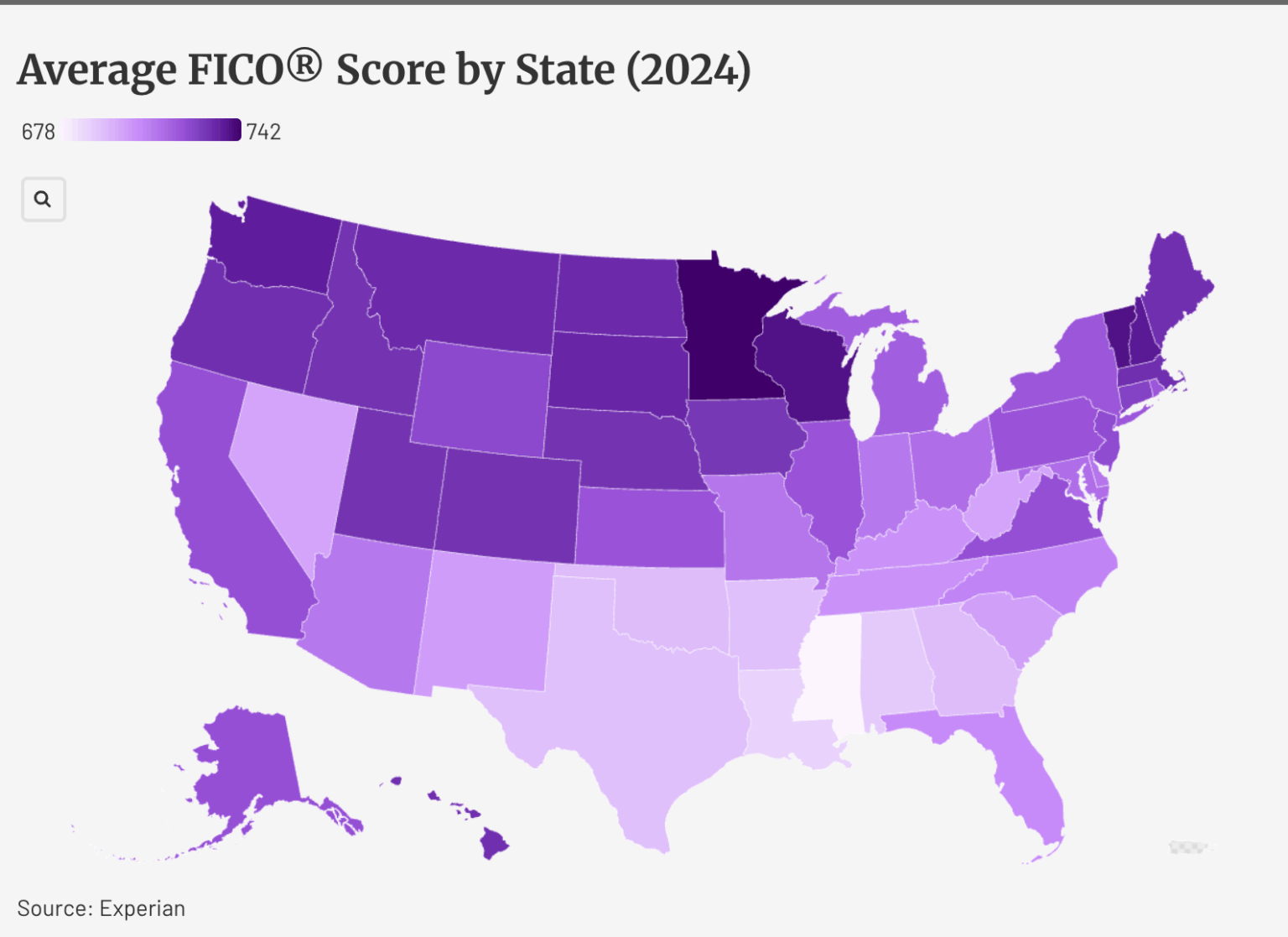 Durchschnittliche FICO® -Ergebnisse in den USA nach Staat