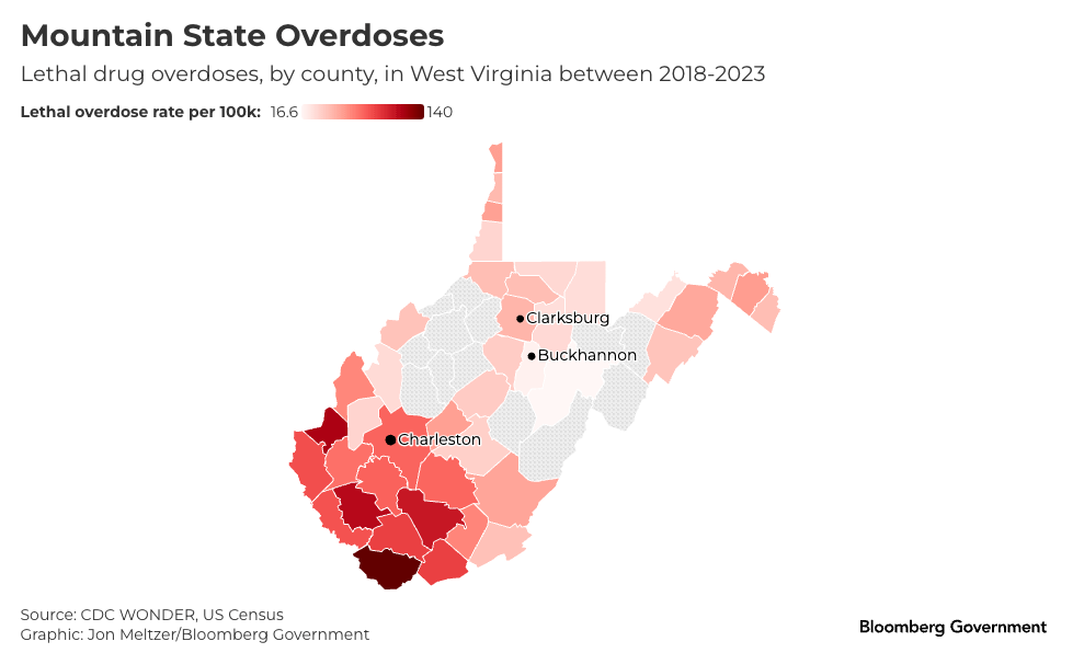 Überdosierte tödlicher Drogen von County, in West Virginia zwischen 2018 und 2023 [OC]