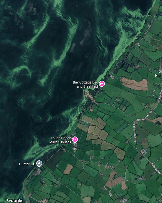 Ein Auld in Google Earth umschauen. Ist Lough Neagh tatsächlich so gefickt mit grünen Algen?