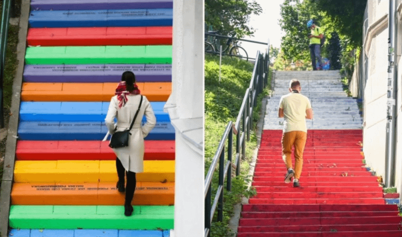 In Krakau wurden die Regenbogentreppen in Weiß und Rot neu gestrichen.
