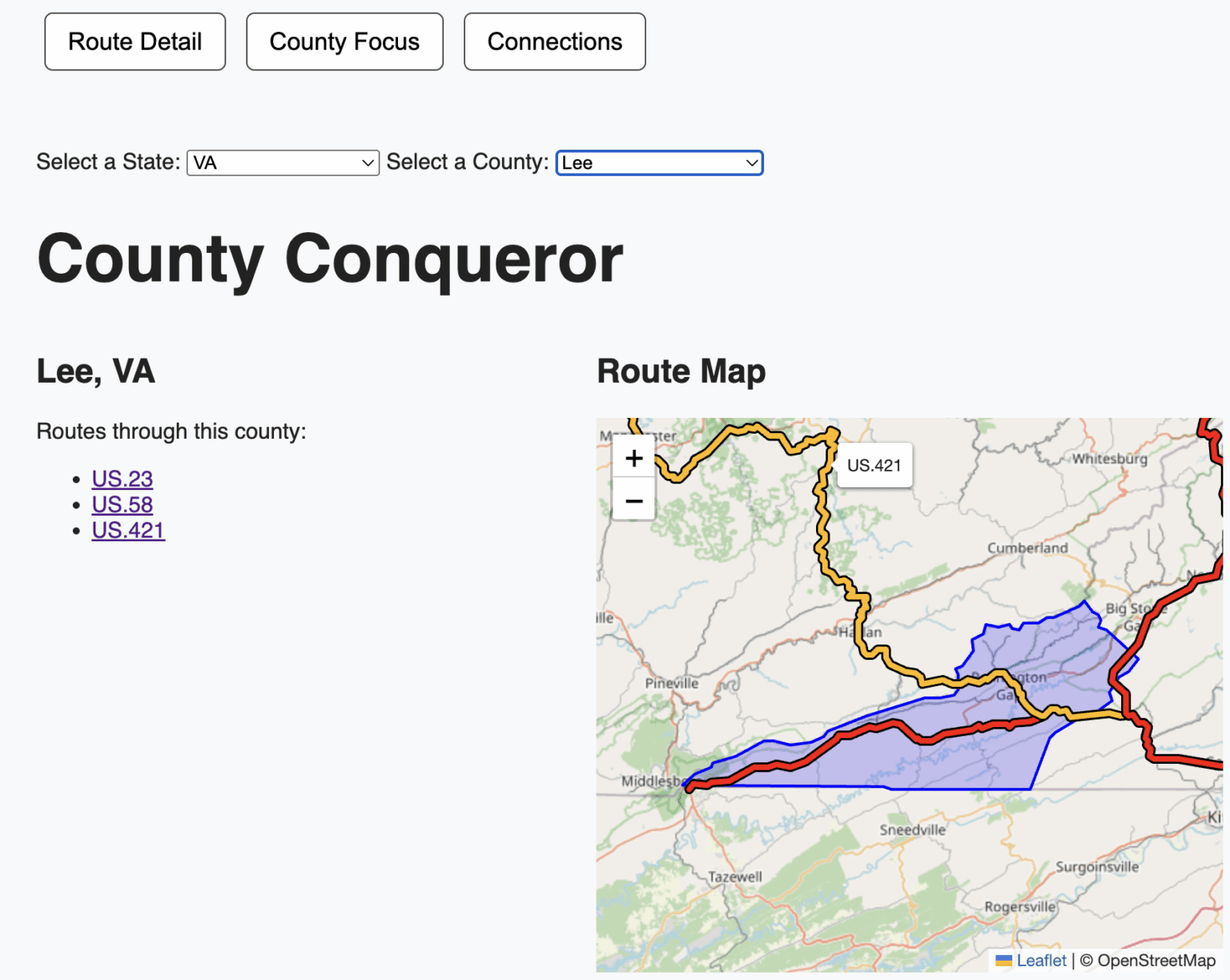 Jeder große US -Weg durch Lee County, VA: Virginia's Western County [OC]