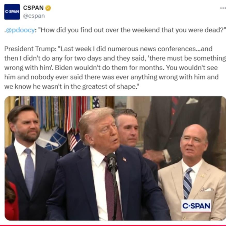 Ja, Biden war MIA für vier Monate und würde keine Interviews machen - keine einzigen Demokraten glaubten, er sei tot.