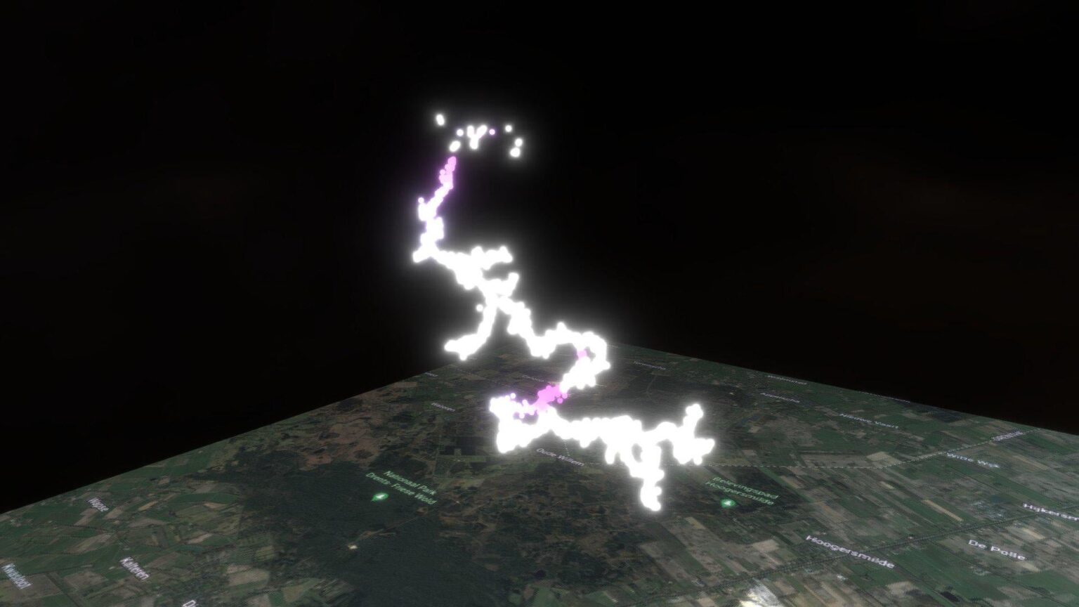 3D -Modell eines Blitzereignisses, das sich mit dem LOFAR -Radio -Teleskop entfaltet