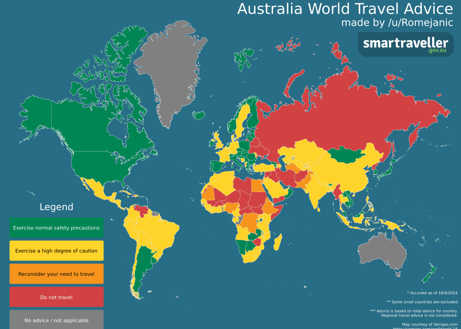 [OC] Australian Travel Rating's World Map
