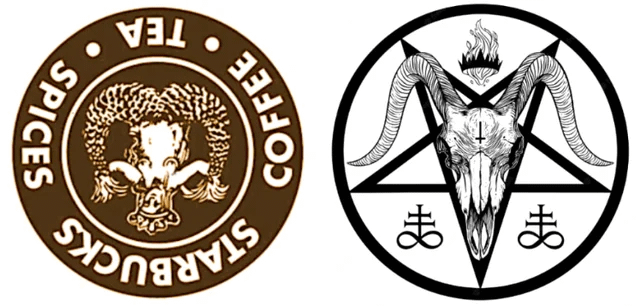 Das Starbucks -Logo zeigt den Headof Baphomet, wenn es umgekehrt ist