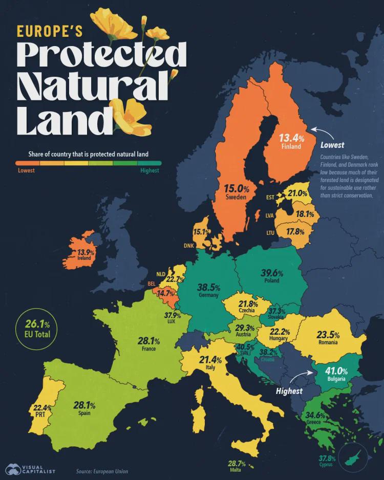 Karte des geschützten Naturlandes der Europäischen Union