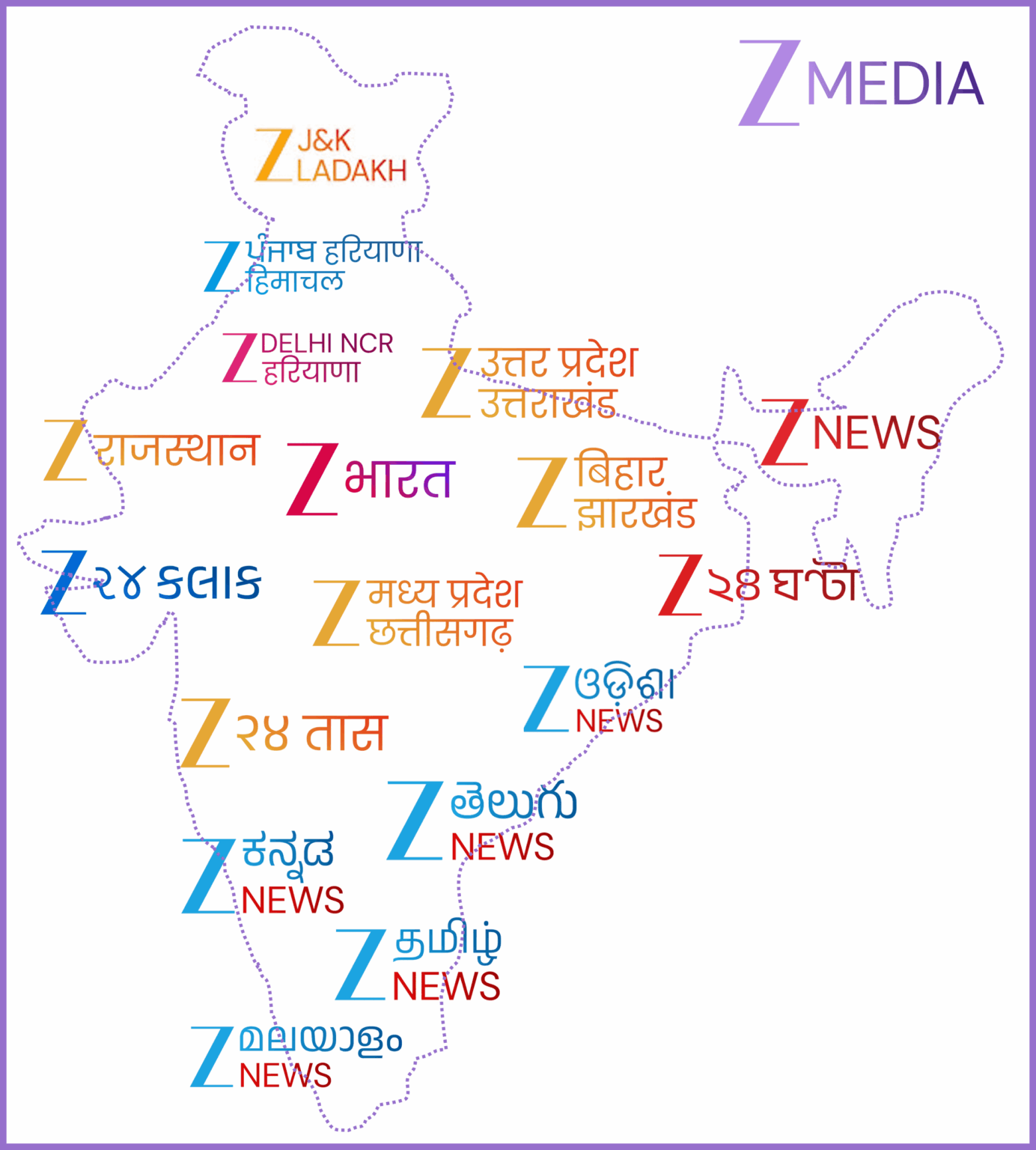 [OC] Karte der Zee -Medienkanäle basierend auf Regionen