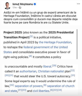 Ionut Mosteanu traf sich mit einer Gruppe von Amerikanern der Heritage Foundation (Projekt 2025 von Trump)