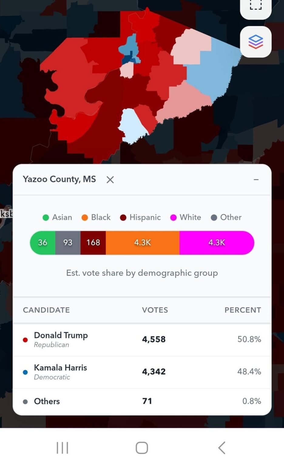 [OC] Trump hat in Mississippi mehrere Mehrheit schwarze Bezirke umgedreht, aber nicht von beträchtlicher schwarzer Unterstützung