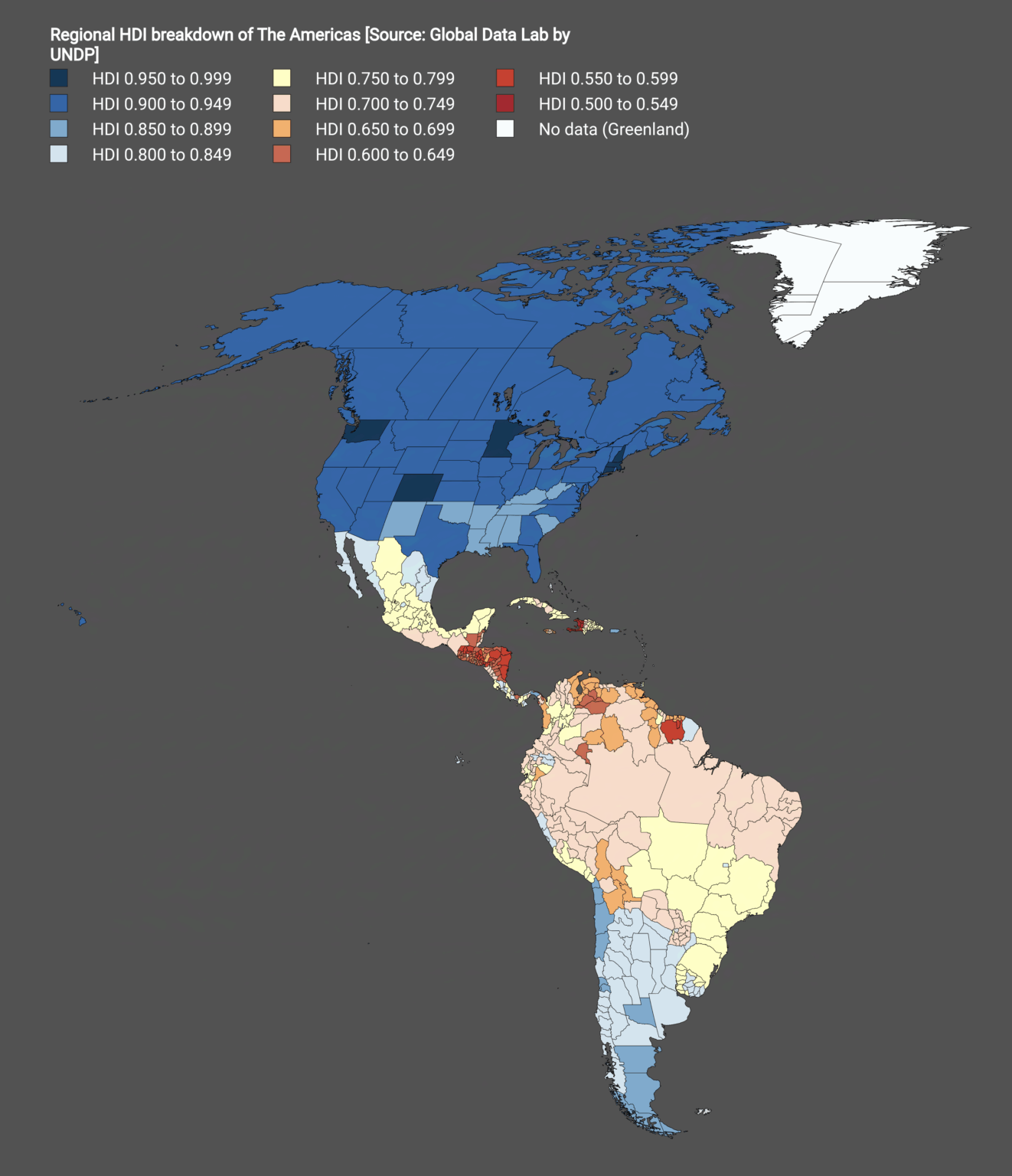 [OC] Regionaler HDI -Zusammenbruch Amerikas