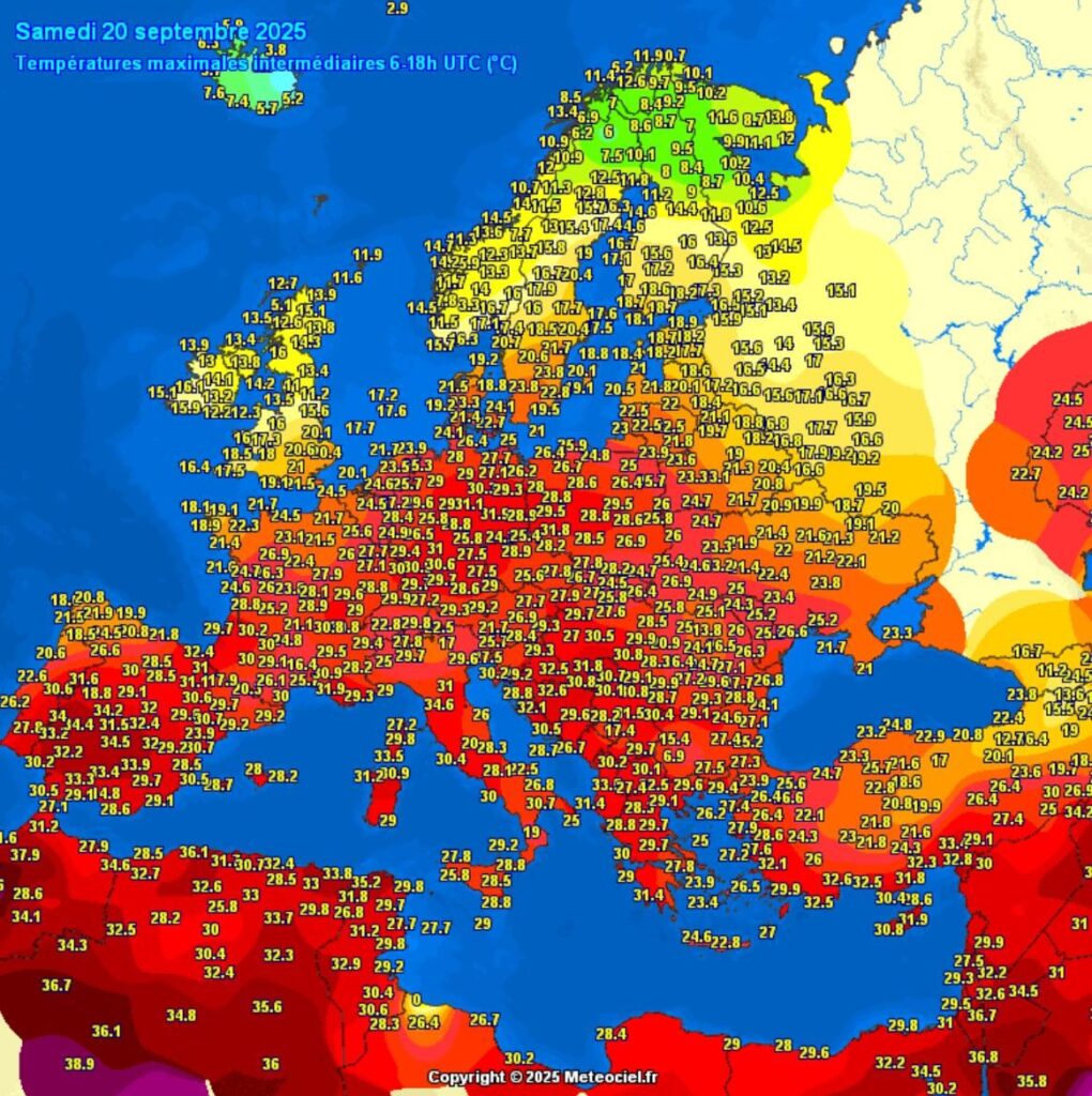 Maximale Temperaturen in Europa heute
