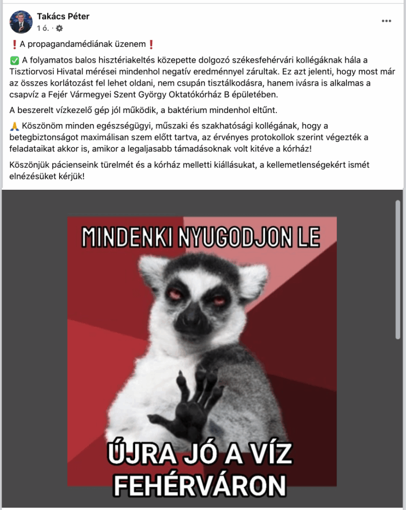 Als Staatssekretär für Gesundheit kündigt er an, dass das Wasser in einem Krankenhaus mitten in Europa nicht mehr ansteckend ist. Übrigens, dieses Meme sagt ursprünglich: „Jeder ruht im Fuck …“, aber dafür ist es weich. Ich hätte sogar meinen Hut als Gecnibb angehoben Als Staatssekretär für Gesundheit kündigt er an, dass das Wasser in einem Krankenhaus mitten in Europa nicht mehr ansteckend ist. Übrigens, dieses Meme sagt ursprünglich: "Jeder ruht im Fuck ...", aber dafür ist es weich. Ich hätte sogar meinen Hut als Gecnibb angehoben