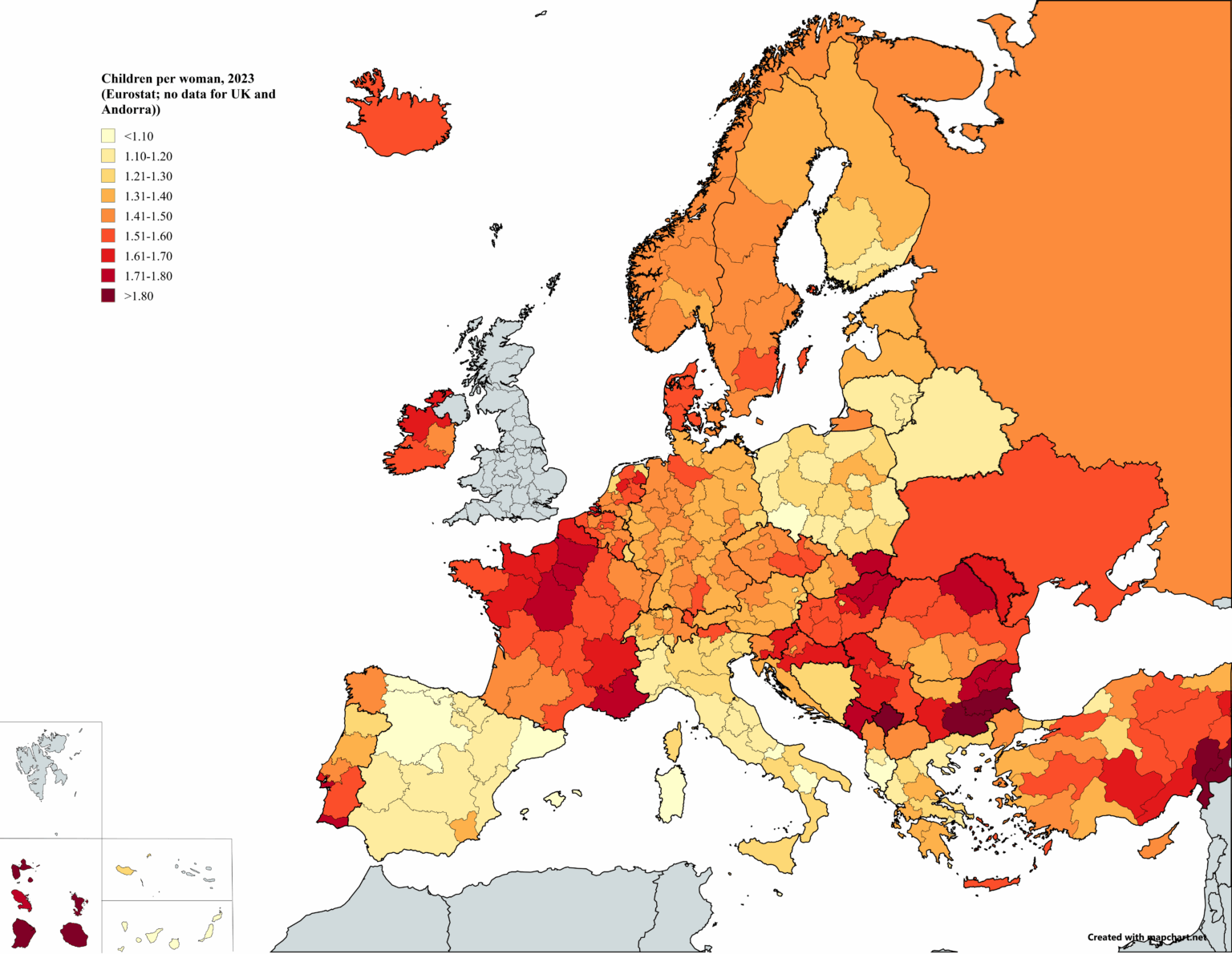 Kinder pro Frau in Europa im Jahr 2023