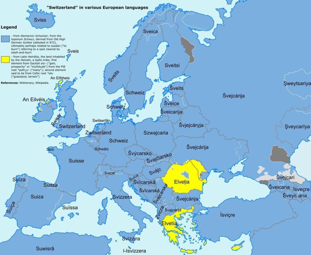Schweiz in verschiedenen europäischen Sprachen