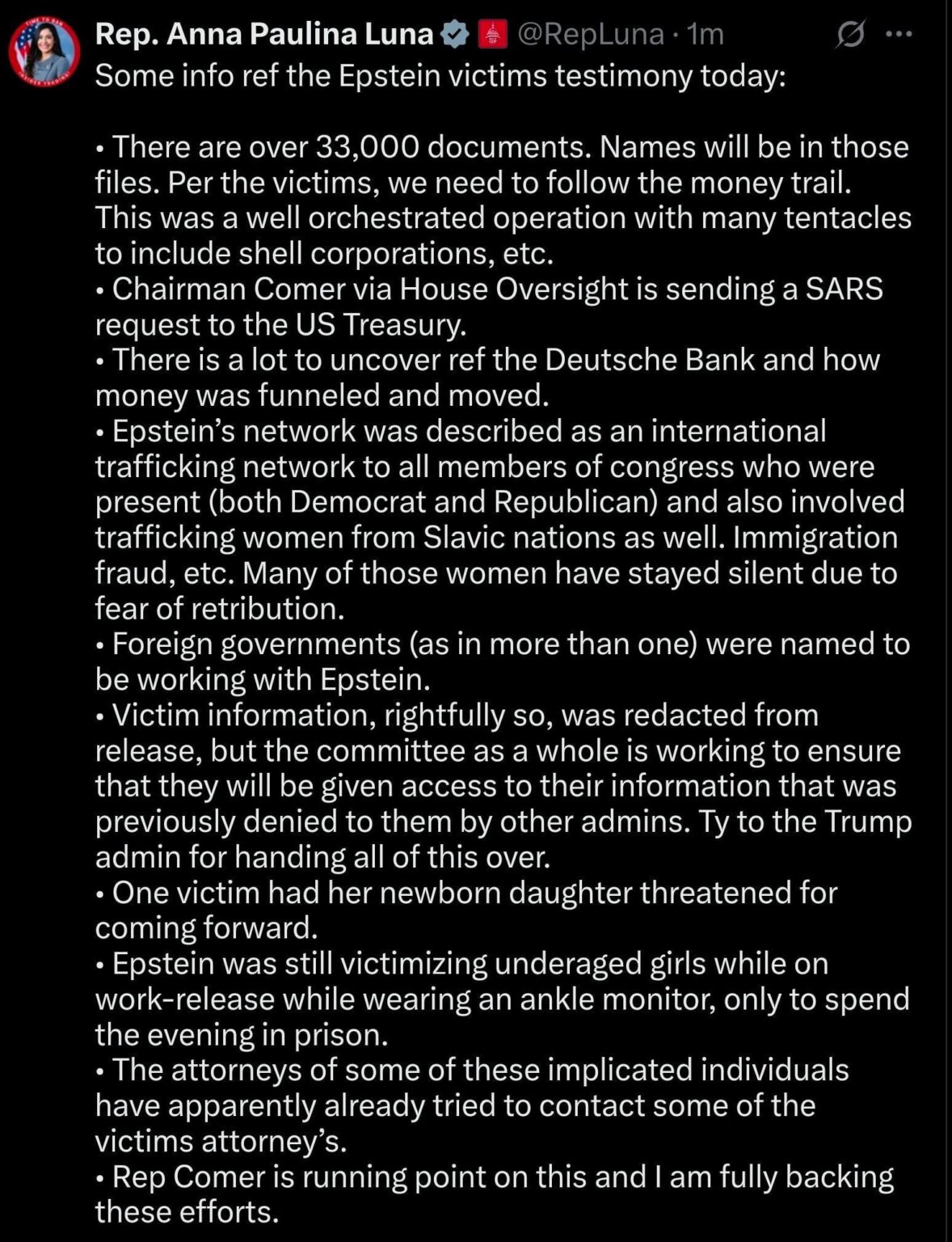 Einige Info Ref the Epstein -Opfer Zeugnis heute Zeugnis