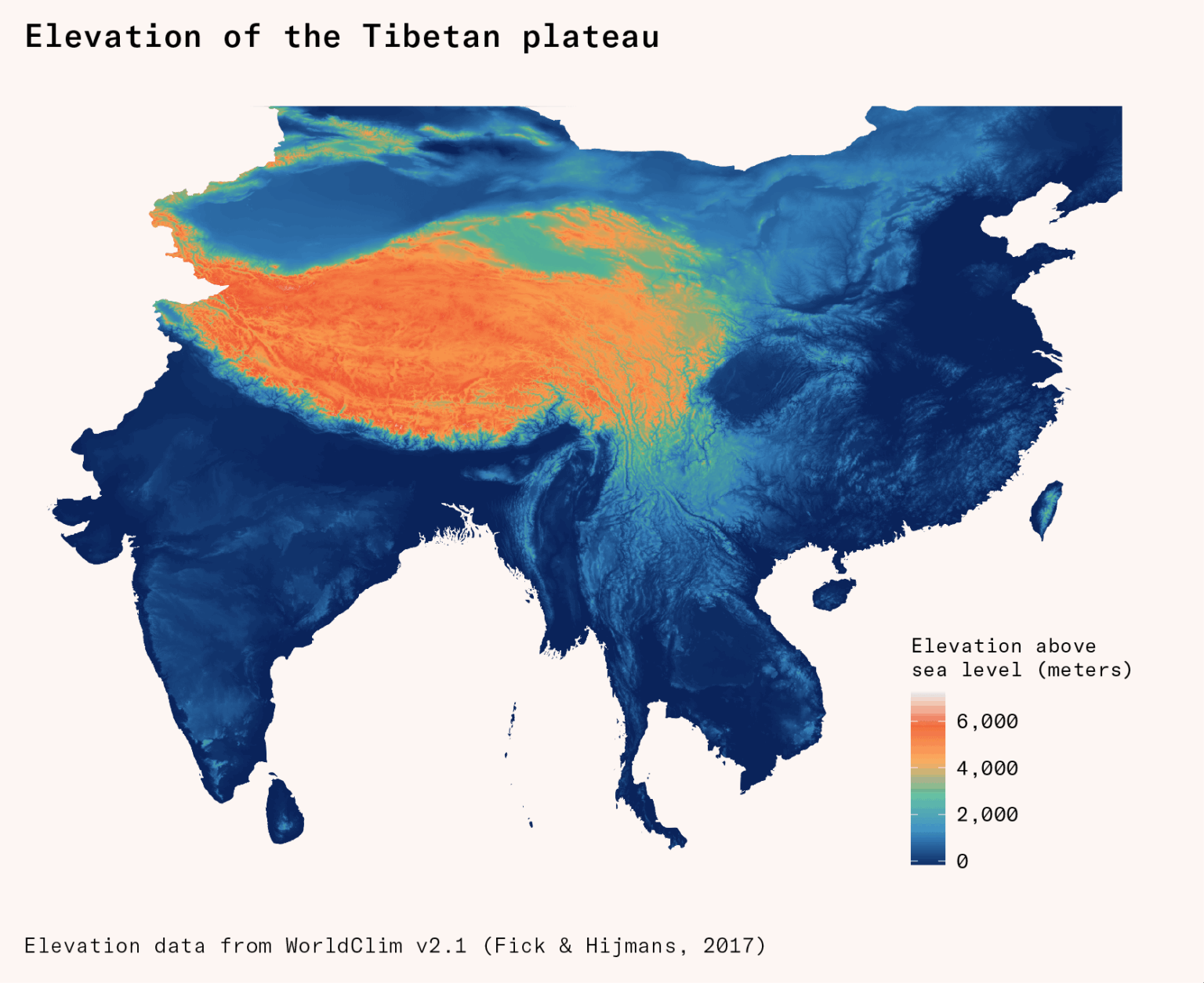 [OC] Höhenkarte des tibetischen Plateaus