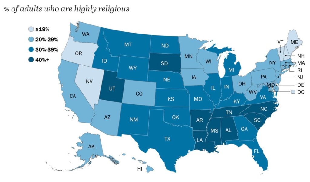 Religion in US-Staaten (2023-2024)