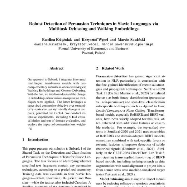 Robuste Erkennung von Überzeugungstechniken in slawischen Sprachen über Multitasking -Debiasing und Gehensbettendings