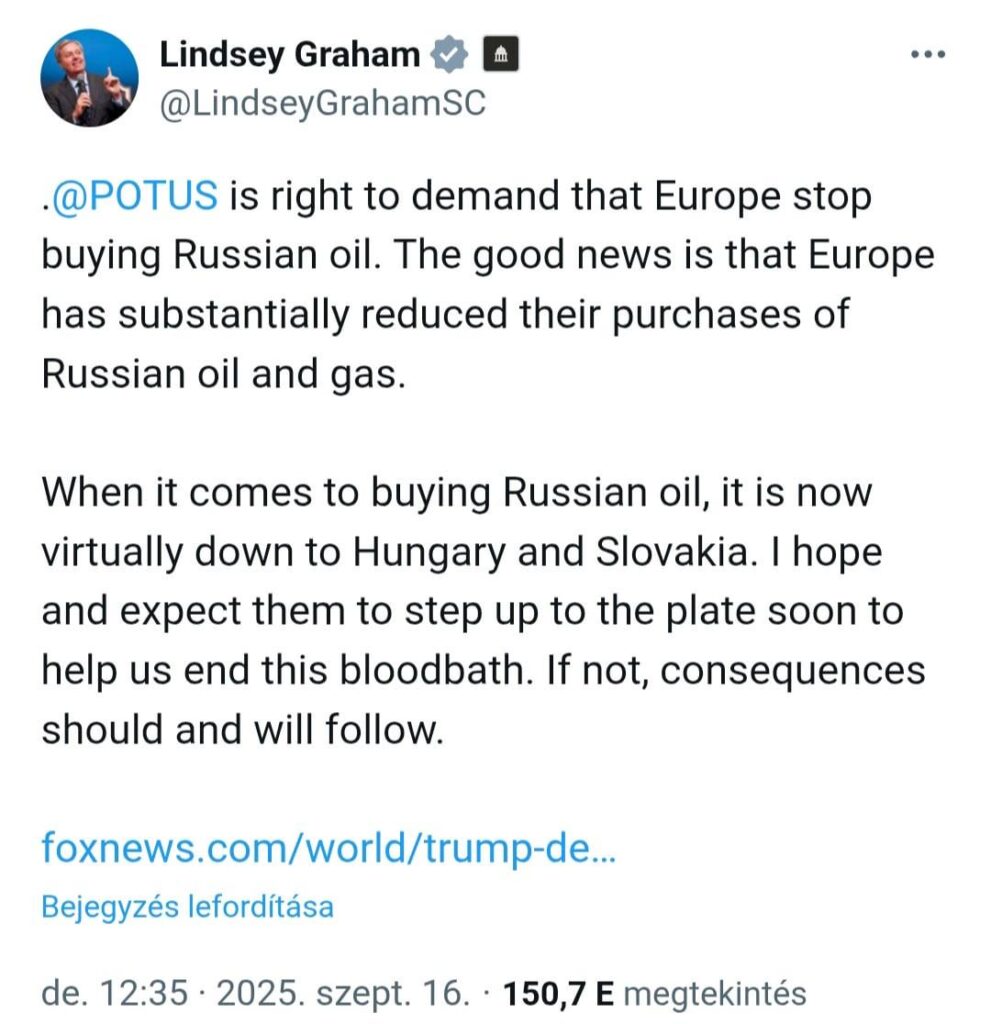 Ein republikanischer Senator bedroht die Konsequenzen, wenn Ungarn und die Slowakei nicht aufhören, russisches Öl zu kaufen