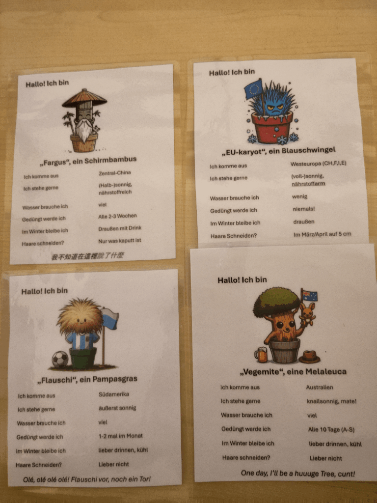 Ich habe noch ein paar Pflegehinweise für meine Pflanzen laminiert.
