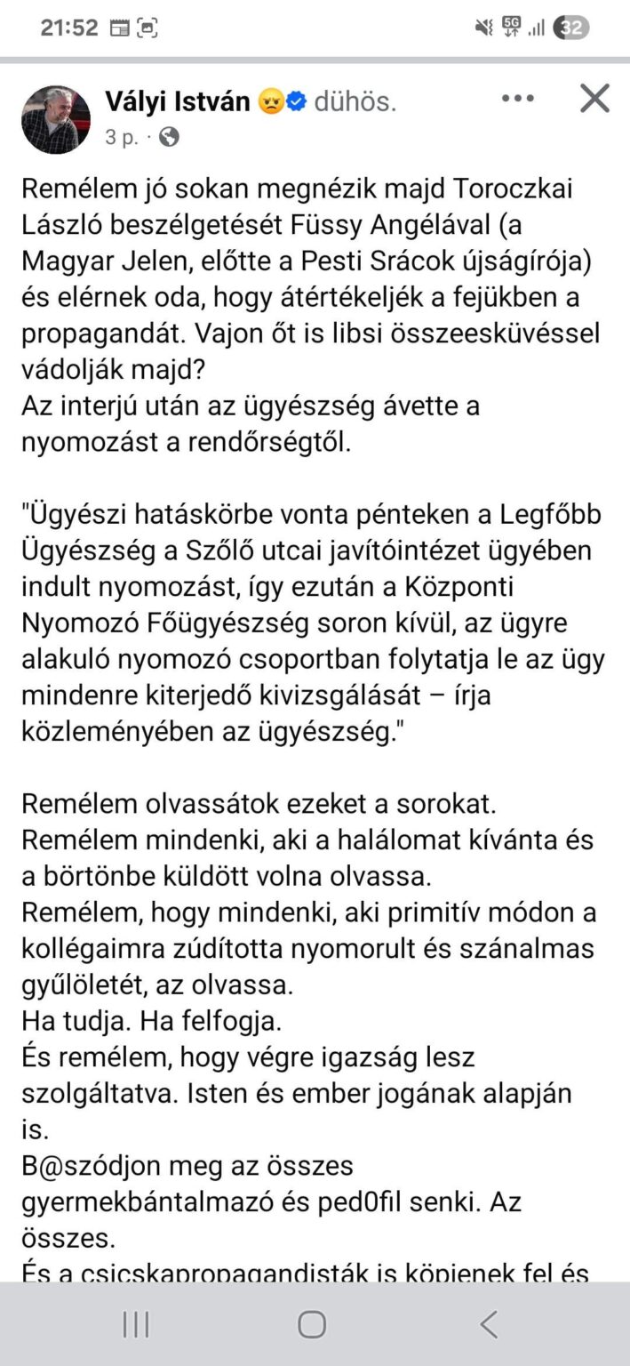 Vályi pista schrieb einen länger auf fb