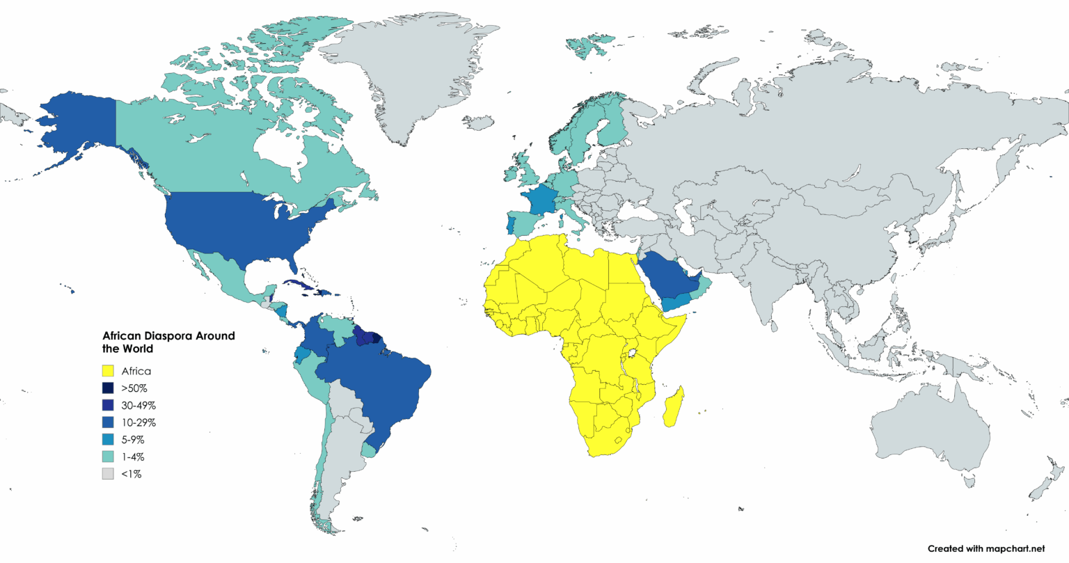 Afrikanische Diaspora auf der ganzen Welt (%) [OC]
