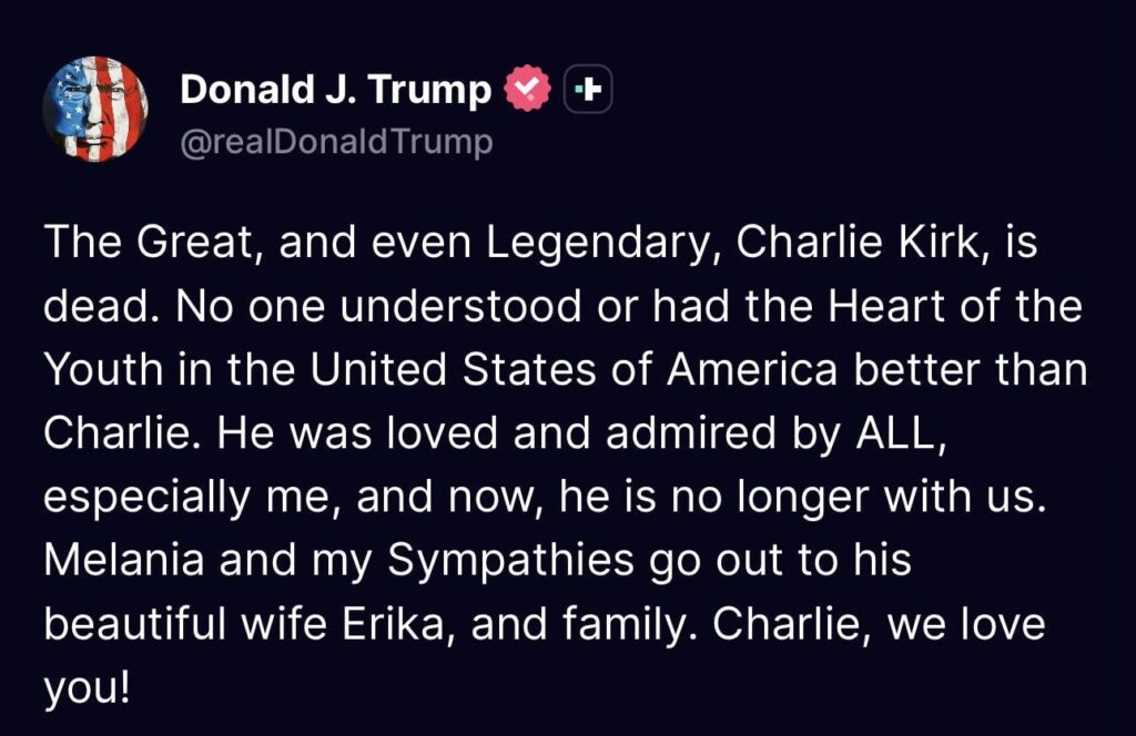 Charlie Kirk starb, bestätigte Trump