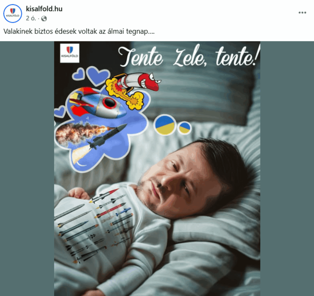 Ihren Tiefpunkt erreichte die Regierungspropaganda mit dem Bild von Selenskyj, dargestellt als Baby, das von Raketen träumt