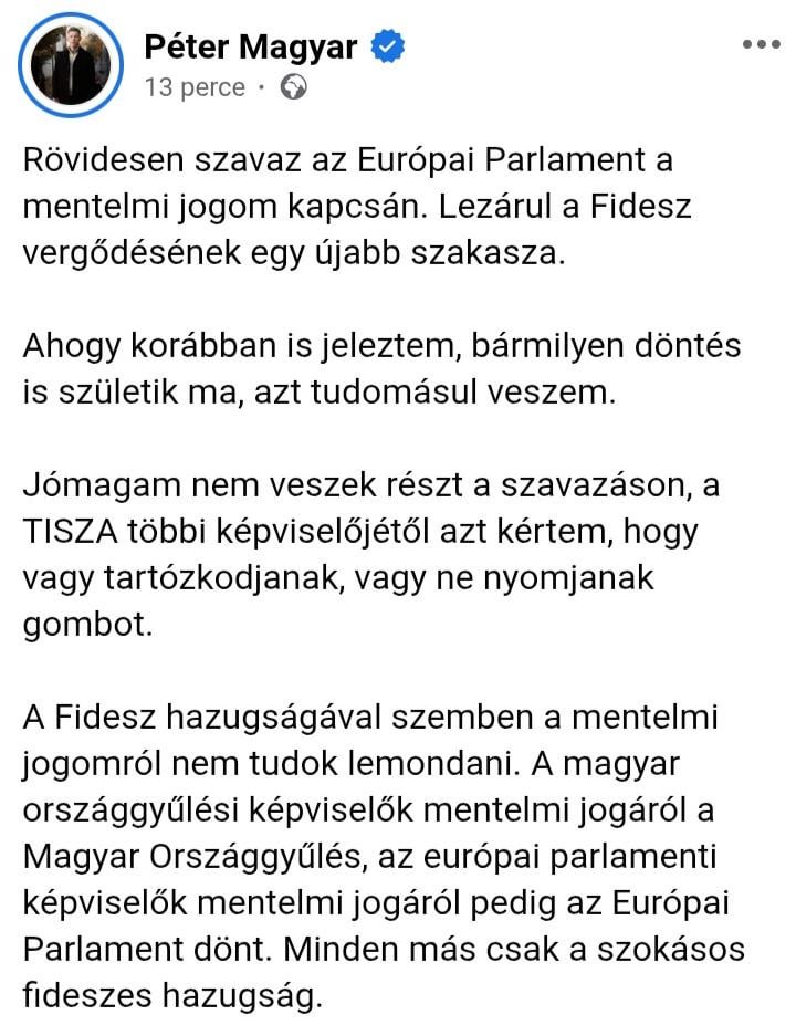 Heute wird über das Immunitätsgesetz von EP Magyar Peter abgestimmt