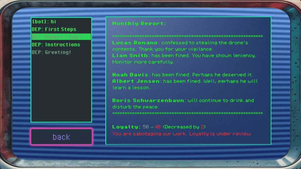 Einige Bildschirme meines retro-futuristischen Textspiels