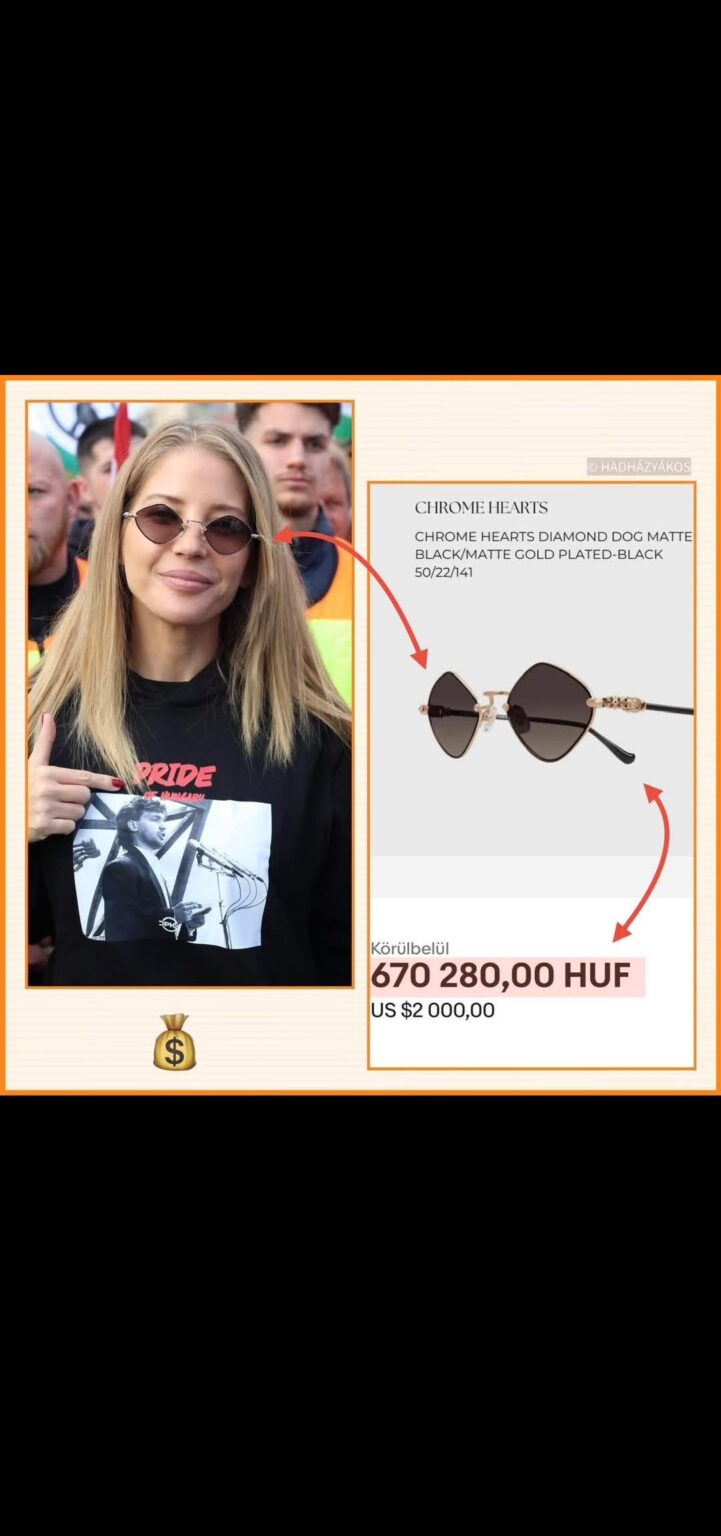 Erinnern wir uns an Zsófi Szabó, der beim gestrigen Friedensmarsch hinter Orbán eine bescheidene Sonnenbrille im Wert von 670.000 HUF trug.