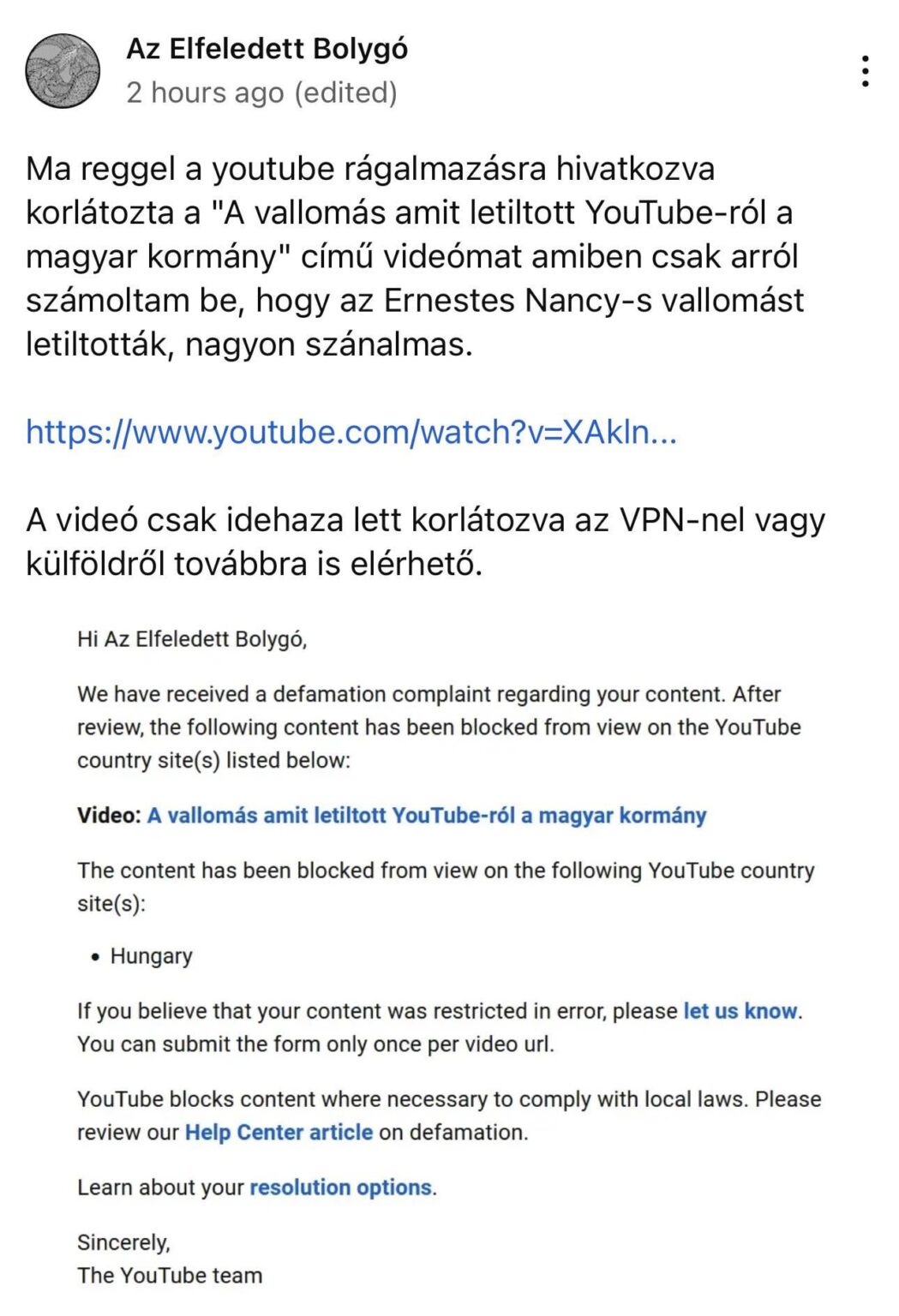 Sie blockierten ein Video des vergessenen Planeten, in dem es darum ging, dass die Regierung das Nancys-Video blockierte.
