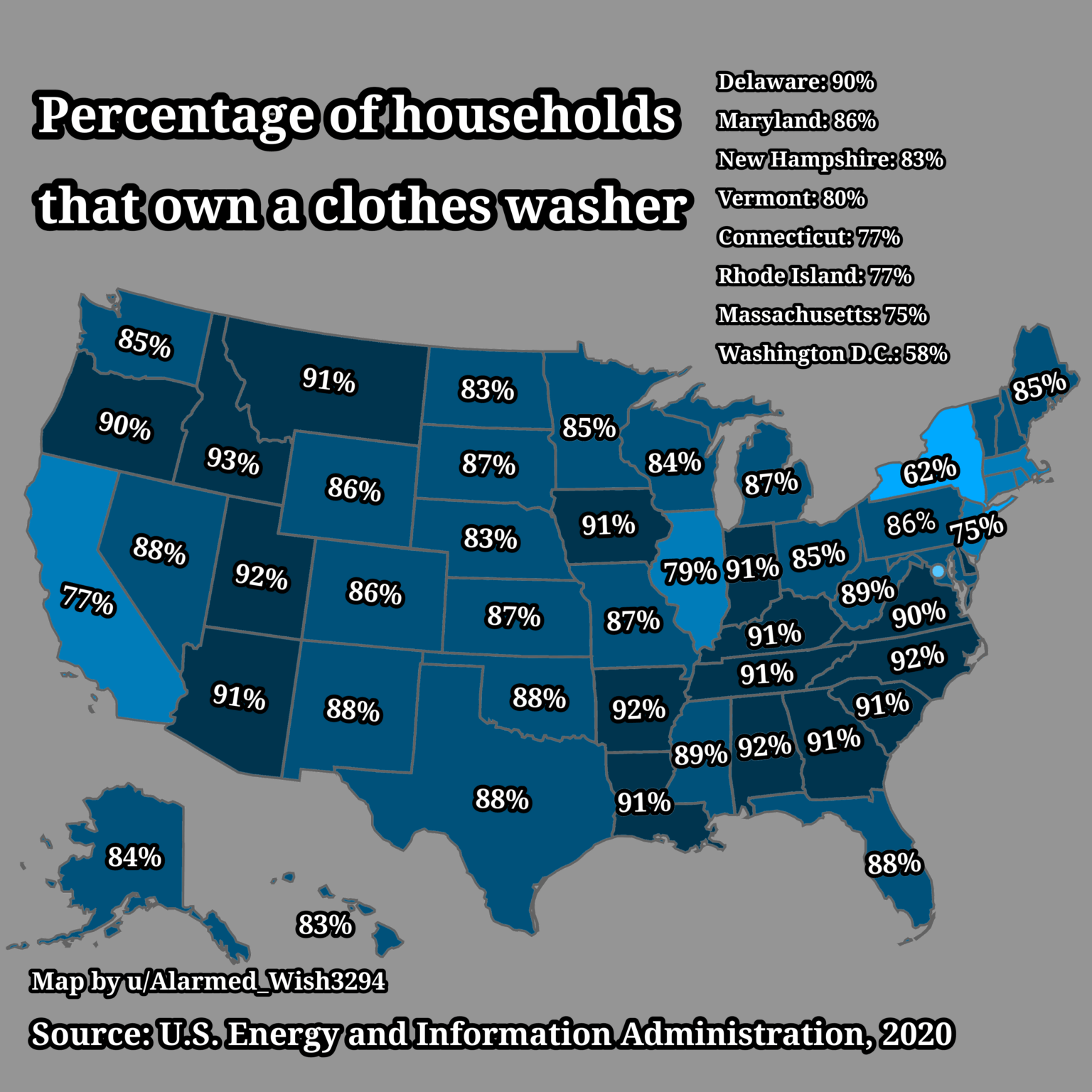 Besitz einer Waschmaschine in den USA [OC]